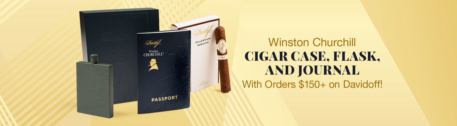 Winston Churchill Cigar Case, Flask, & Journal with orders $150+ on Davidoff!
