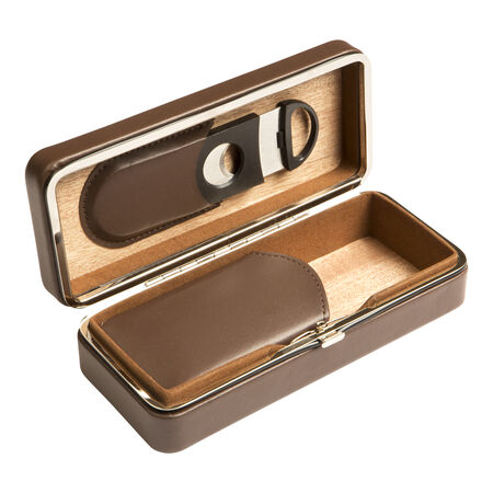 Brown 3 Cigar Case with Cutter, , cigars