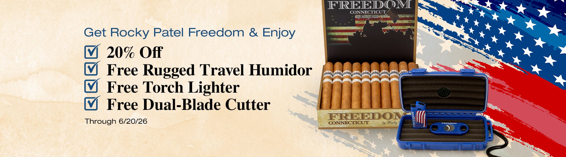Freedom - 20% off + free travel humidor, lighter & cutter