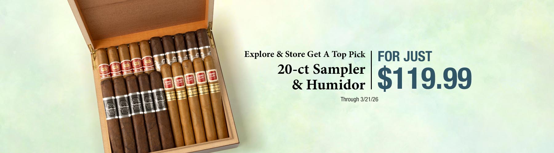 Top Choice 20ct Sampler + Humidor - $119.99