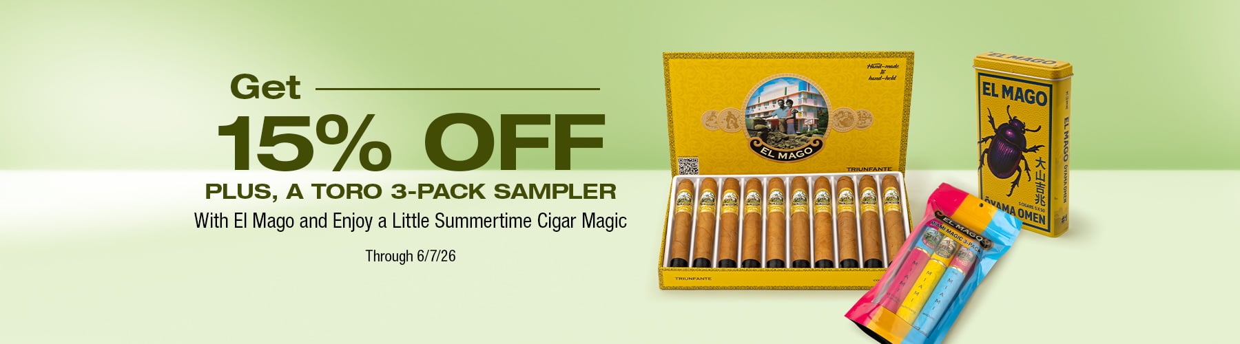 15% off El Mago + 3 free cigars