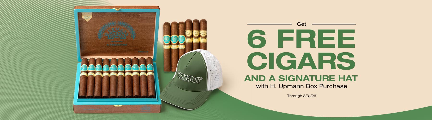 Box a box of H Upmann receive 6 free cigars + hat