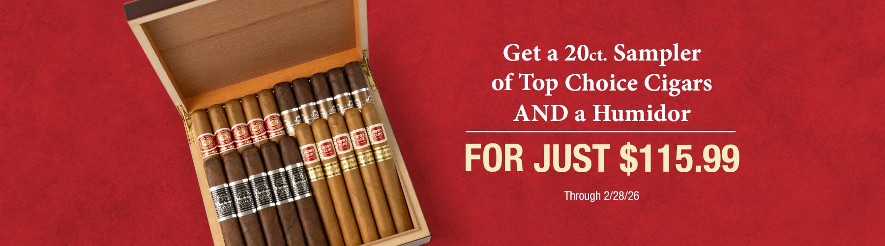 Top Choice 20CT Sampler + Humidor - $115.99