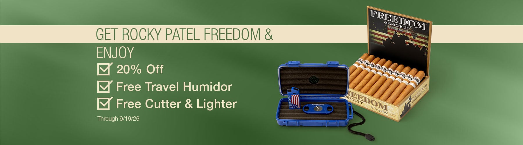 Freedom - 20% off + free travel humidor, lighter & cutter