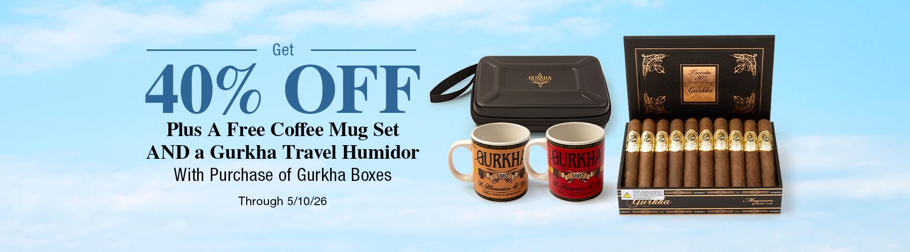 Gurkha 40% off + free Mug set + Free Travel Humidor
