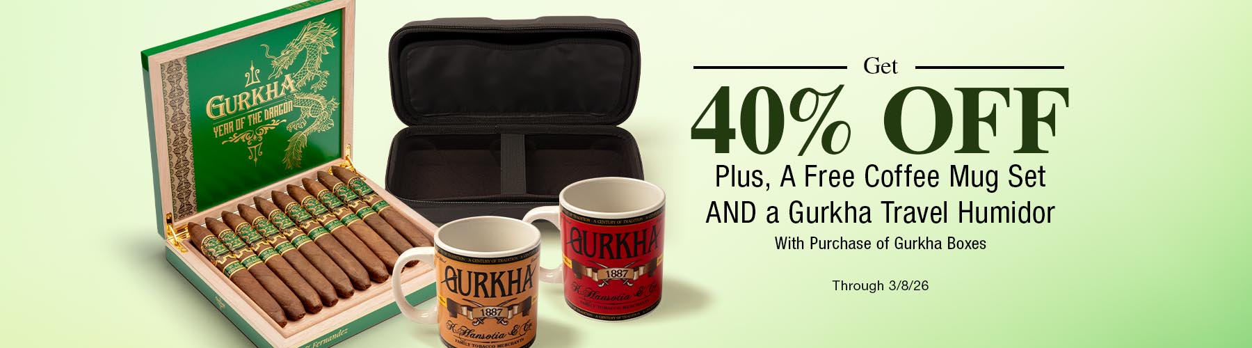 Gurkha 40% off + free Mug + Free Travel Case
