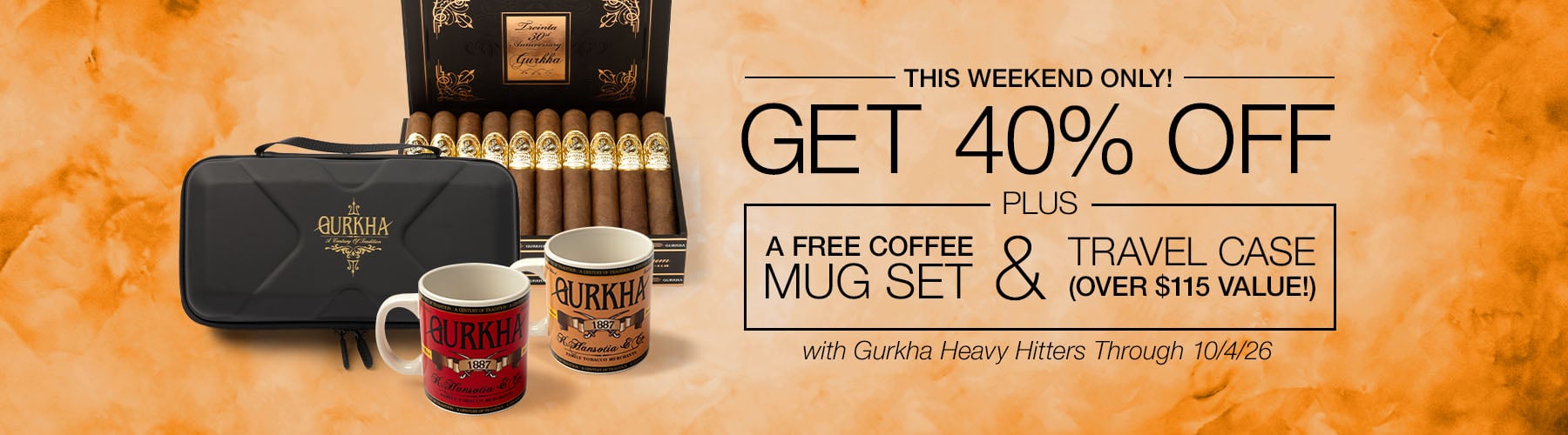 Gurkha 40% off + free Mug set + Free Travel Case