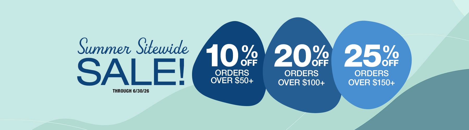 Sitewide - Tiered promo - 10% over $50, 20% over $100, 25% over $150