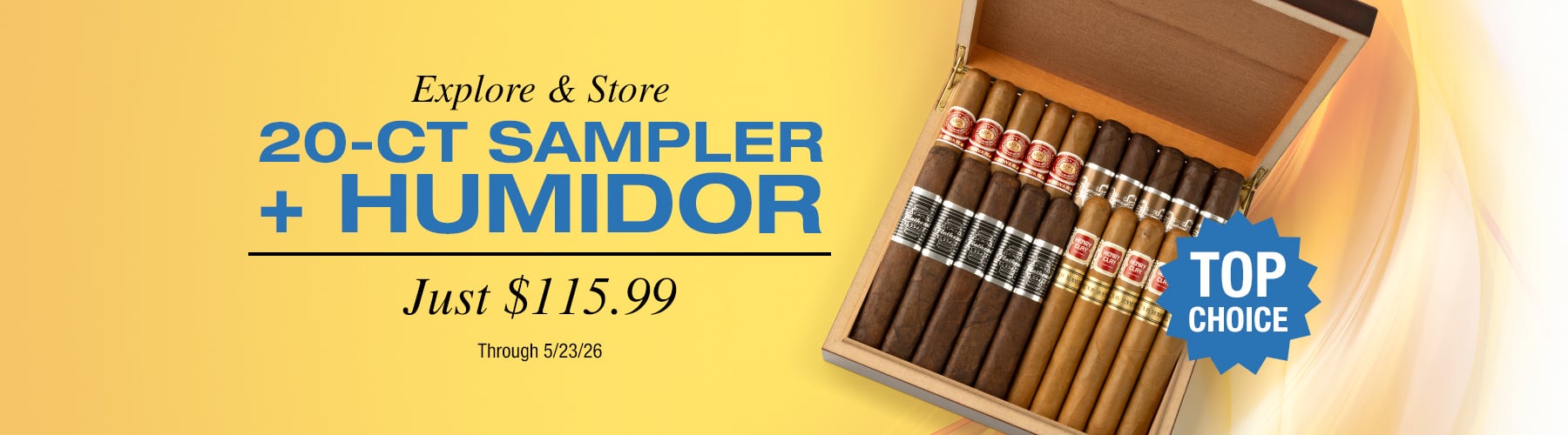 Top Choice 20CT Sampler + Humidor - $115.99
