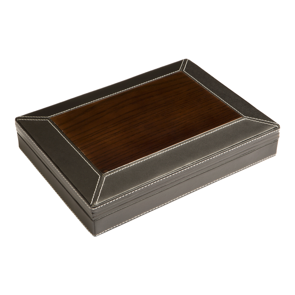 Cigar Humidors Desktop Black Leather & Burl